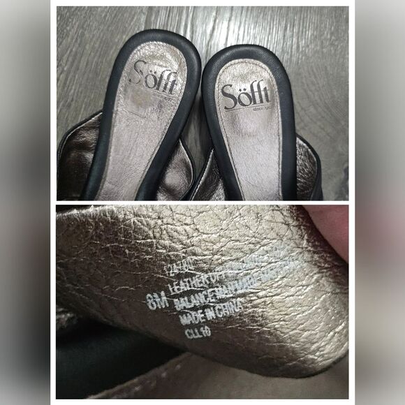 Sofft Black Leather Thong Sandals Light Gold Hardware Size 8 - Picture 2 of 8